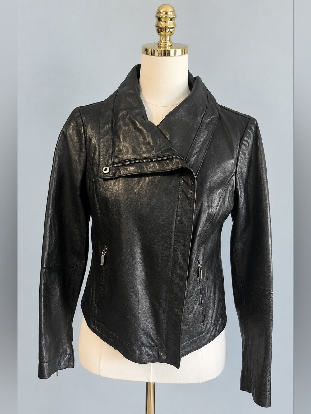 Kenneth Cole New York Black Genuine Leather Moto Jacket Small